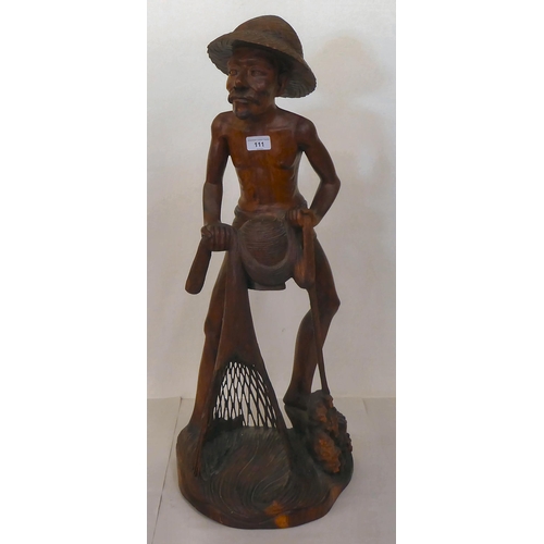 111 - An Asian carved hardwood figure, an Artisan fisherman  32