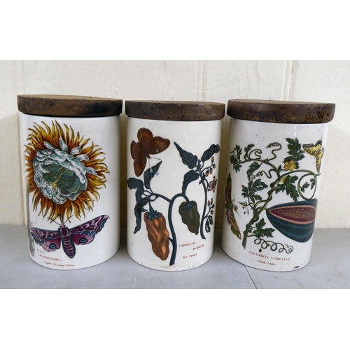 22 - Portmerion china Botanic Garden pattern, kitchen storage jars  largest 8