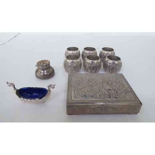 276 - White metal collectables: to include a cigarette box, decorated with Indian figures  5