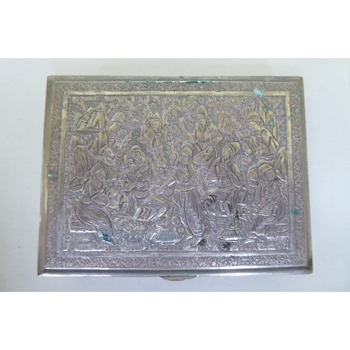 276 - White metal collectables: to include a cigarette box, decorated with Indian figures  5