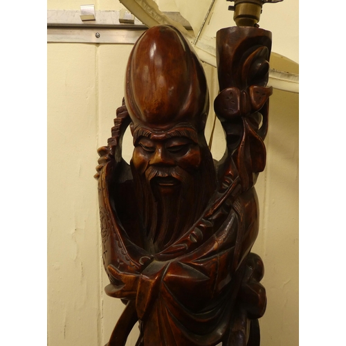 294 - A 20thC Chinese carved fruitwood table lamp, fashioned as an elderly man  27