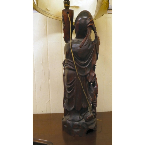 294 - A 20thC Chinese carved fruitwood table lamp, fashioned as an elderly man  27