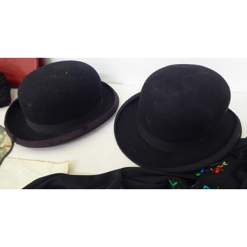 47 - Textiles and costume accessories: to include a Dunn & Co black bowler hat  7.5