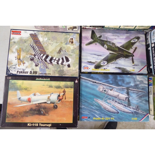 51 - 1/48 scale model kits: to include a Hawker Hurricane Mk.1 by Airfix; and a VW 82 Kubelwagen by Tonda... 