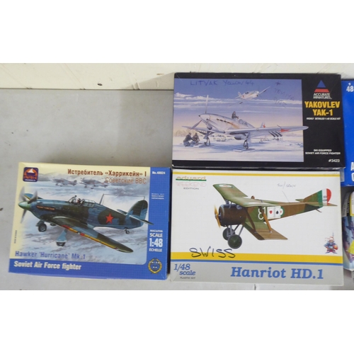 51 - 1/48 scale model kits: to include a Hawker Hurricane Mk.1 by Airfix; and a VW 82 Kubelwagen by Tonda... 