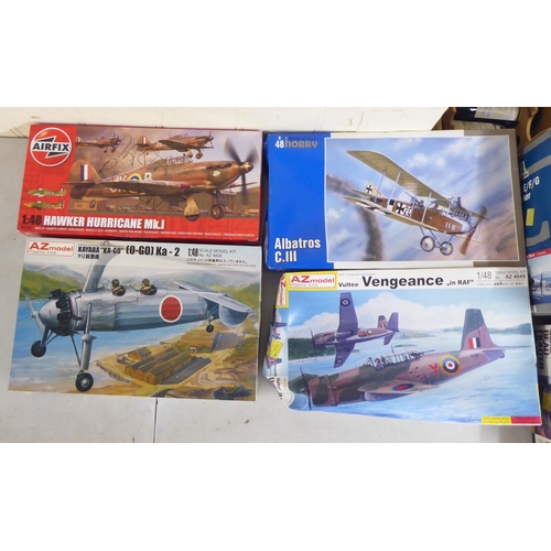 51 - 1/48 scale model kits: to include a Hawker Hurricane Mk.1 by Airfix; and a VW 82 Kubelwagen by Tonda... 