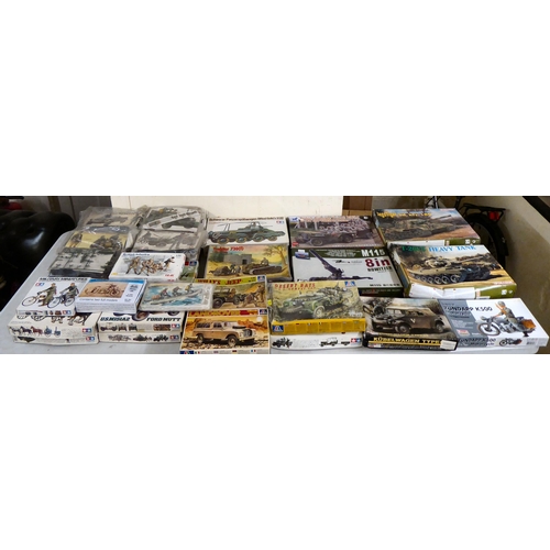 64 - 1/35 scale model kits: to include 'Willys Jeep' by Italeri; and a Daimler Mk II by Tamiya  (com... 