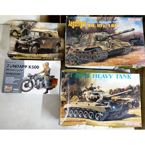 64 - 1/35 scale model kits: to include 'Willys Jeep' by Italeri; and a Daimler Mk II by Tamiya  (com... 