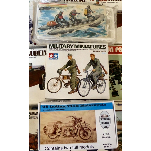 64 - 1/35 scale model kits: to include 'Willys Jeep' by Italeri; and a Daimler Mk II by Tamiya  (com... 