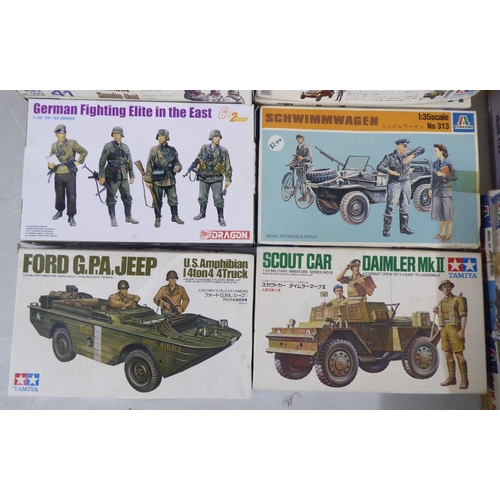 64 - 1/35 scale model kits: to include 'Willys Jeep' by Italeri; and a Daimler Mk II by Tamiya  (com... 