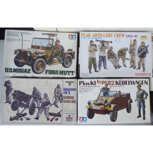 64 - 1/35 scale model kits: to include 'Willys Jeep' by Italeri; and a Daimler Mk II by Tamiya  (com... 