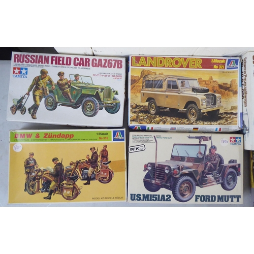 64 - 1/35 scale model kits: to include 'Willys Jeep' by Italeri; and a Daimler Mk II by Tamiya  (com... 