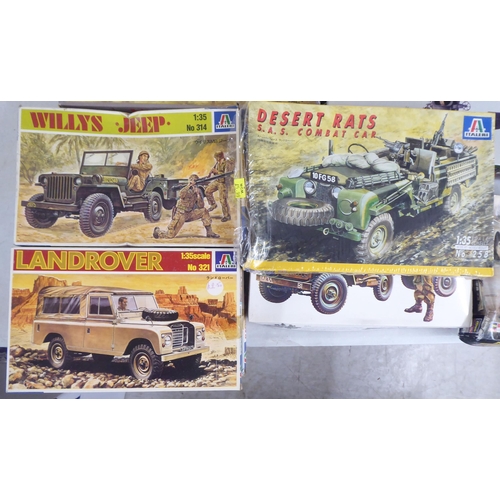 64 - 1/35 scale model kits: to include 'Willys Jeep' by Italeri; and a Daimler Mk II by Tamiya  (com... 