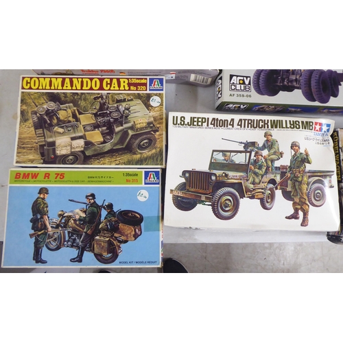 64 - 1/35 scale model kits: to include 'Willys Jeep' by Italeri; and a Daimler Mk II by Tamiya  (com... 