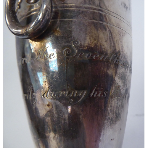 65 - A Cristoffle plated, twin handled vase, inscribed as 'used by King Edward VII at the Pabis Hotel, Bi... 