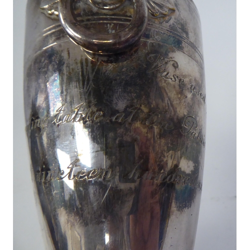 65 - A Cristoffle plated, twin handled vase, inscribed as 'used by King Edward VII at the Pabis Hotel, Bi... 