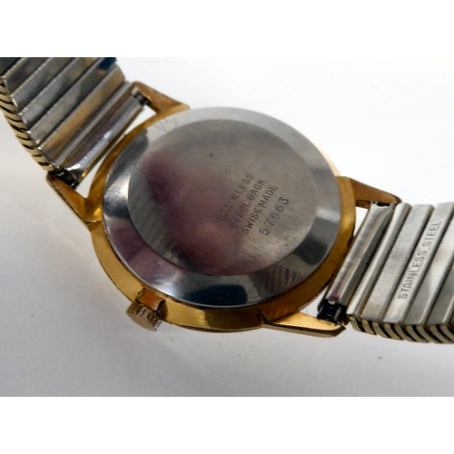 79 - Two gold plated stainless steel wristwatches, viz. a Roamer Incabloc, faced by an Arabic and baton d... 