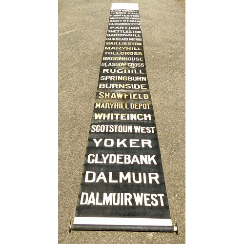 95 - A passenger transport vehicle destination roller sign for stops in Scotland, Auchenshuggle to Dalmui... 