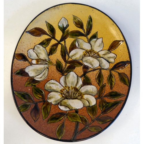 173 - A Linthorpe painted pottery oval dish for Christopher Dresser, decorated by Fred Brown  bears printe... 