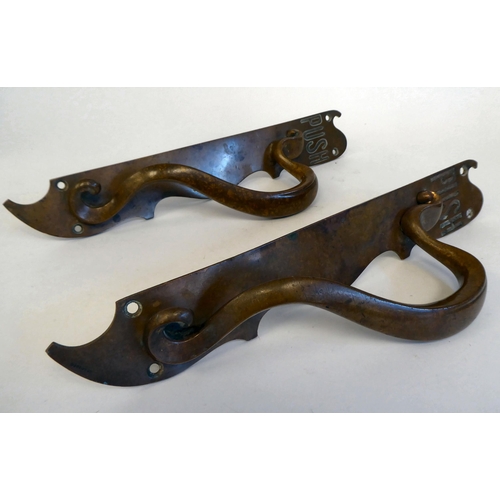 191 - A pair of Art Nouveau W&R Leggott of London and Bradford copper door handles of whiplash design,... 