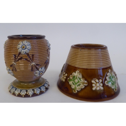 206 - A Royal Doulton and a Doulton Lambeth vesta holder with ribbed, floral ornament  bearing impres... 