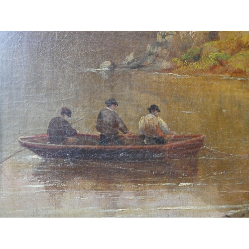 21 - Late Victorian School - a riverscape featuring figures in a small boat, and another, fishing beyond&... 