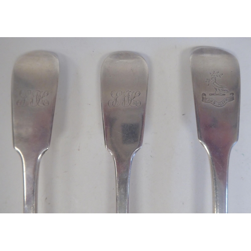 212 - Three Victorian silver fiddle pattern table spoons  mixed assays