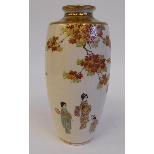 213 - A Kutani porcelain shouldered baluster vase, decorated in colours with figures, insects and foliate ... 