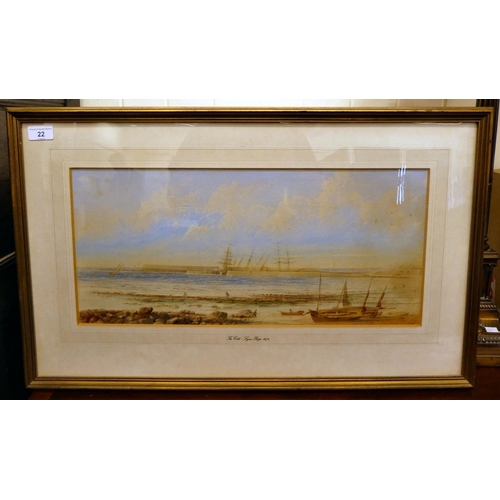 22 - Late Victorian School - 'The Cobb, Lyme Regis 1874'  watercolour  bears an indistinct signature  9.5... 