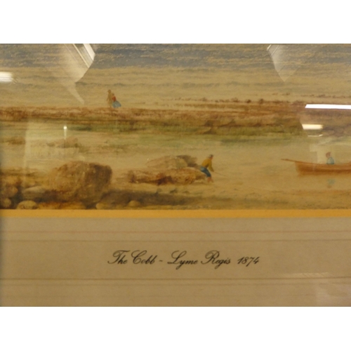 22 - Late Victorian School - 'The Cobb, Lyme Regis 1874'  watercolour  bears an indistinct signature  9.5... 