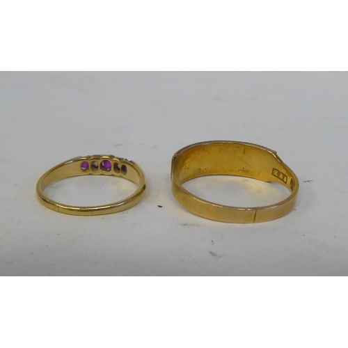 235 - Gold and yellow metal items of personal ornament: to include a late Victorian 15ct ring, set with fo... 