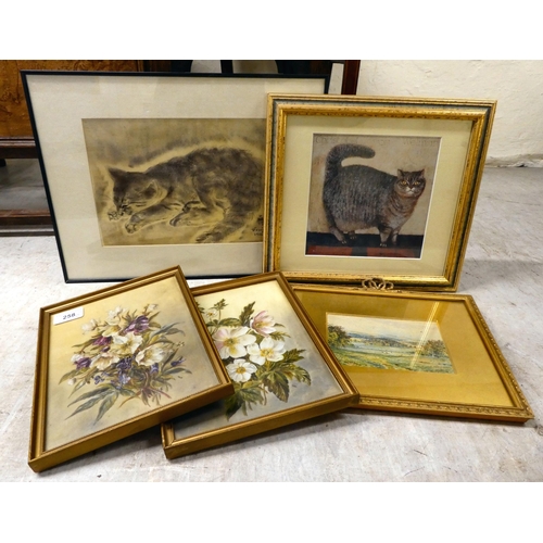 258 - Framed pictures and prints: to include DEH - two floral studies  watercolours  bears initi... 