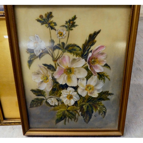 258 - Framed pictures and prints: to include DEH - two floral studies  watercolours  bears initi... 