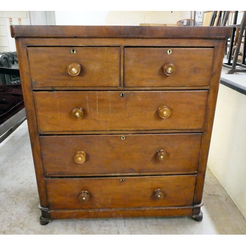 264 - A mid Victorian mahogany five drawer dressing chest, on a plinth and block feet  42