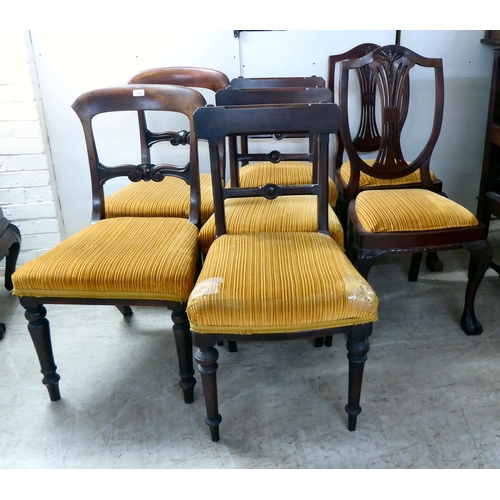 280 - A set of three and two dissimilar pairs of late 19thC dining chairs  variously framed & styled