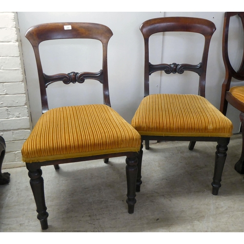 280 - A set of three and two dissimilar pairs of late 19thC dining chairs  variously framed & styled