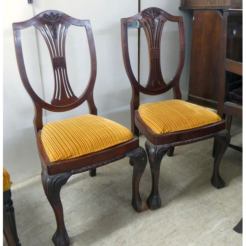 280 - A set of three and two dissimilar pairs of late 19thC dining chairs  variously framed & styled