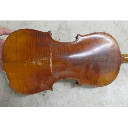 282 - Musical instruments: to include an early 20thC violin, two piece back  14