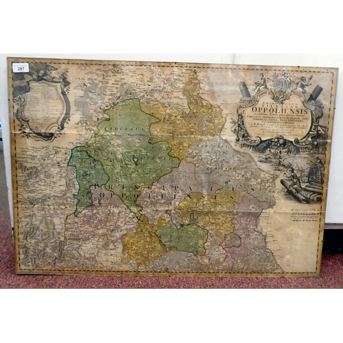 287 - A 17th/18thC coloured map 'Principatvs Silesiae Oppoliensis Circvos Oppoliens Ober-Glogav Gros Streh... 