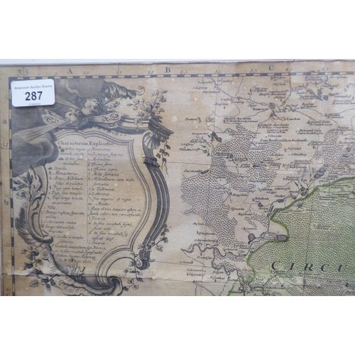 287 - A 17th/18thC coloured map 'Principatvs Silesiae Oppoliensis Circvos Oppoliens Ober-Glogav Gros Streh... 