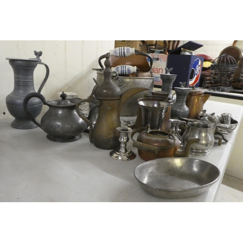 288 - 19thC and later pewter and other metalware: to include iron stands; coal buckets; and flagons