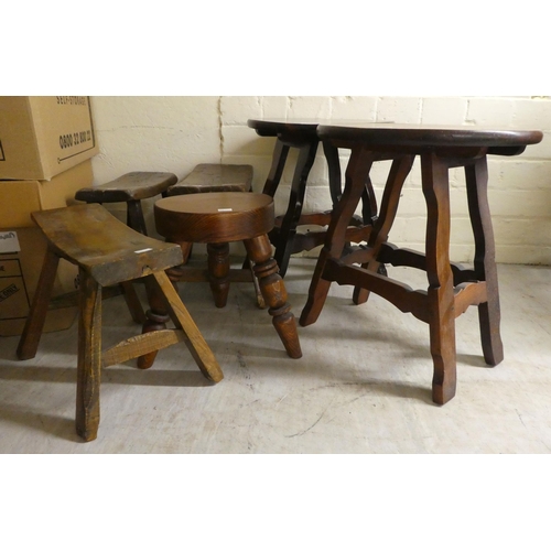 290 - Six dissimilar 19thC and later, mainly rustically constructed oak and other stools