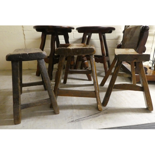 290 - Six dissimilar 19thC and later, mainly rustically constructed oak and other stools