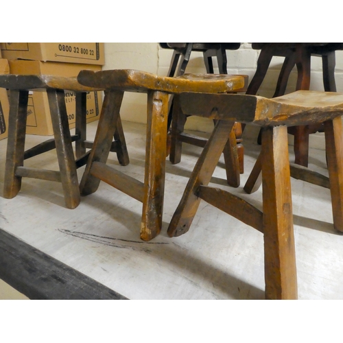 290 - Six dissimilar 19thC and later, mainly rustically constructed oak and other stools