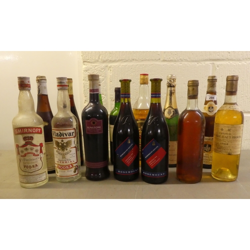 294 - Wines and spirits: to include Mateus Rose; Grenache Shiraz; and Vladivar Vodka