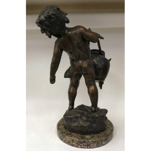 44 - Auguste Moreau - a cast and patinated bronze, a young boy struggling with a broken water pot  bears ... 