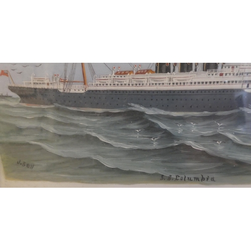 53 - J Bell - 'SS Columbia'  oil on board  bears a signature  8.5