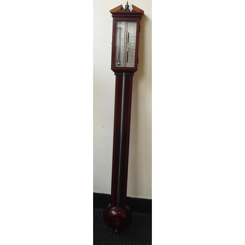 57 - An Edwardian Negretti & Zambra chequered string inlaid, mahogany cased stick barometer, the brok... 