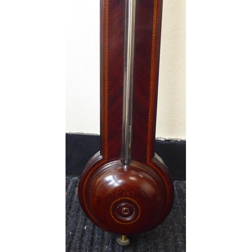 57 - An Edwardian Negretti & Zambra chequered string inlaid, mahogany cased stick barometer, the brok... 