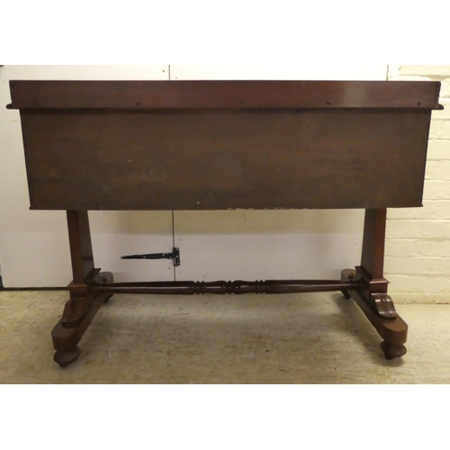 64 - A William IV mahogany desk, the top with a gallery over five drawers, raised on opposing pillar upri... 